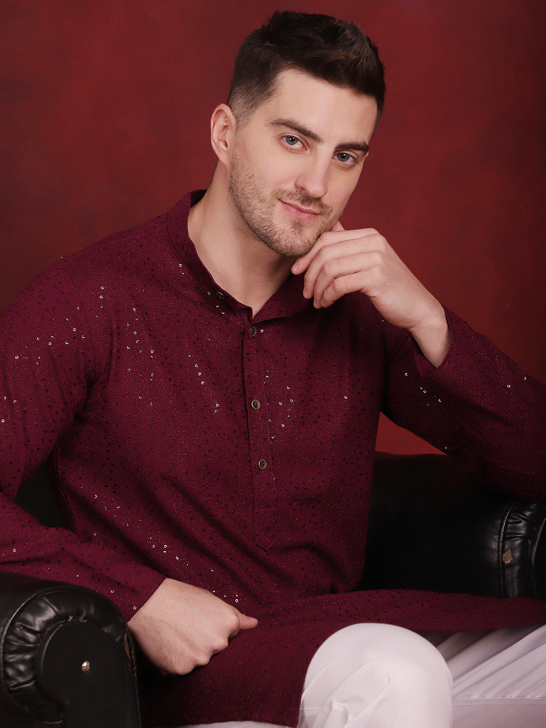 Purple Chikankari Mens Kurta Pajama Set | Embroidered Kurta Pa...