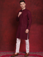 Men's Sequins Chikankari Kurta with Pyjama ( JOKP P 5018Purple )