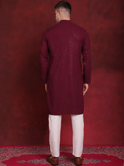Men's Sequins Chikankari Kurta with Pyjama ( JOKP P 5018Purple )