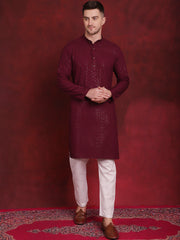Men's Sequins Chikankari Kurta with Pyjama ( JOKP P 5018Purple )