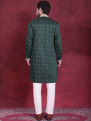 Men's Sequins Embroidered Kurta Pyjama Set ( JOKP 5019 Olive )