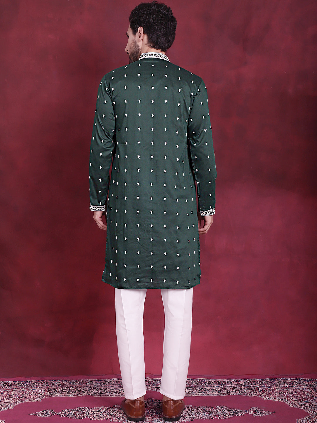 DesiQlo Men Embroidered Kurta Pyjama Set - Green - JOKP_P_5019Olive_S
