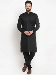 DesiQlo Men's Solid Dobby Kurta Payjama Set ( JOKP 501 Black D )