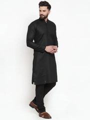 DesiQlo Men's Solid Dobby Kurta Payjama Set ( JOKP 501 Black D )