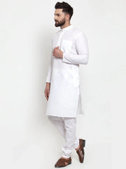 DesiQlo Men's Solid Dobby Kurta Payjama Set ( JOKP 501 White D )