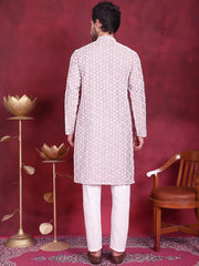Men's Chikankari Embroidered Kurta Pyjama Set ( JOKP 5020 Purple )