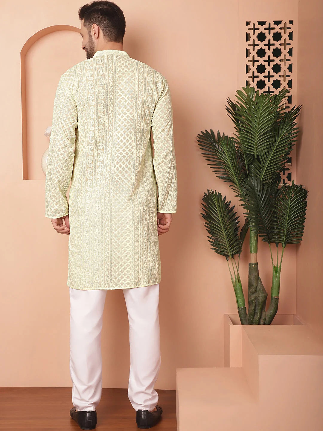 Pista Green Embroidered Mens Kurta Pajama Set | Ethnic Style