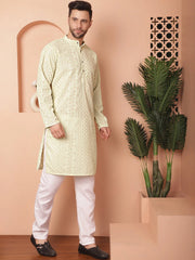 Men's Chikankari Embroidered Kurta Pyjama Set-JOKP-PA
