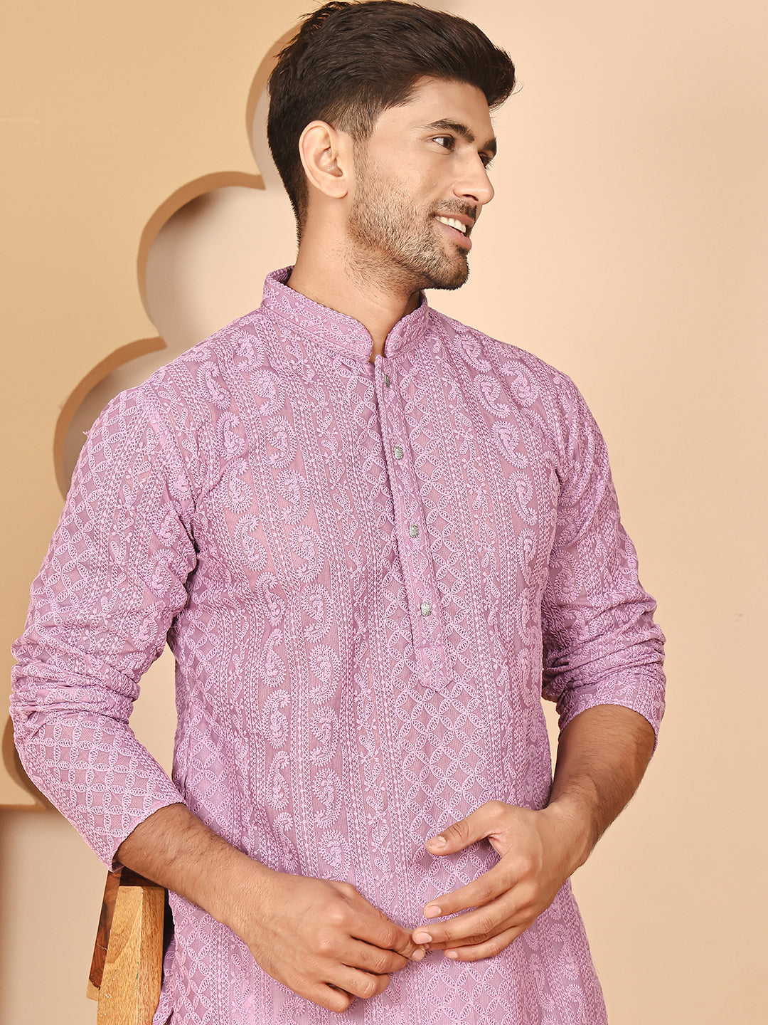 Men's Embroidered Kurta Pyjama Set (JOKP P 5021 Purple ) [FF] [P-9]