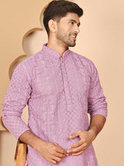 Men's Embroidered Kurta Pyjama Set (JOKP P 5021 Purple ) [FF] [P-9]