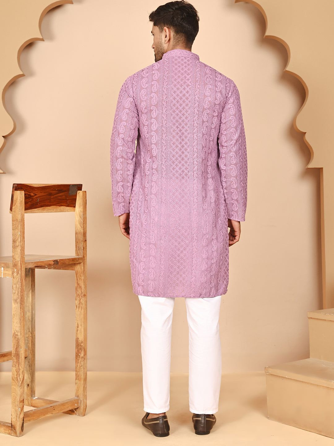 DesiQlo Men Embroidered Kurta Pyjama Set - Purple - JOKP_P_5021Purple_