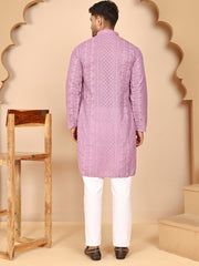 Men's Embroidered Kurta Pyjama Set (JOKP P 5021 Purple ) [FF] [P-9]