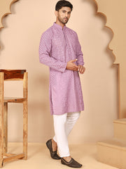 Men's Embroidered Kurta Pyjama Set (JOKP P 5021 Purple ) [FF] [P-9]