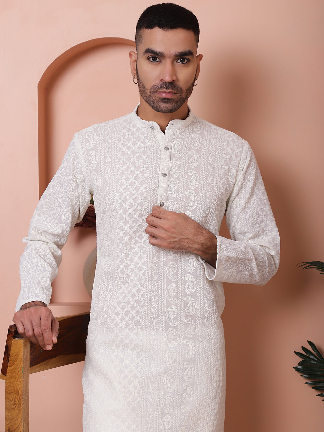 White Embroidered Mens Kurta Pajama Set | Elegant Style