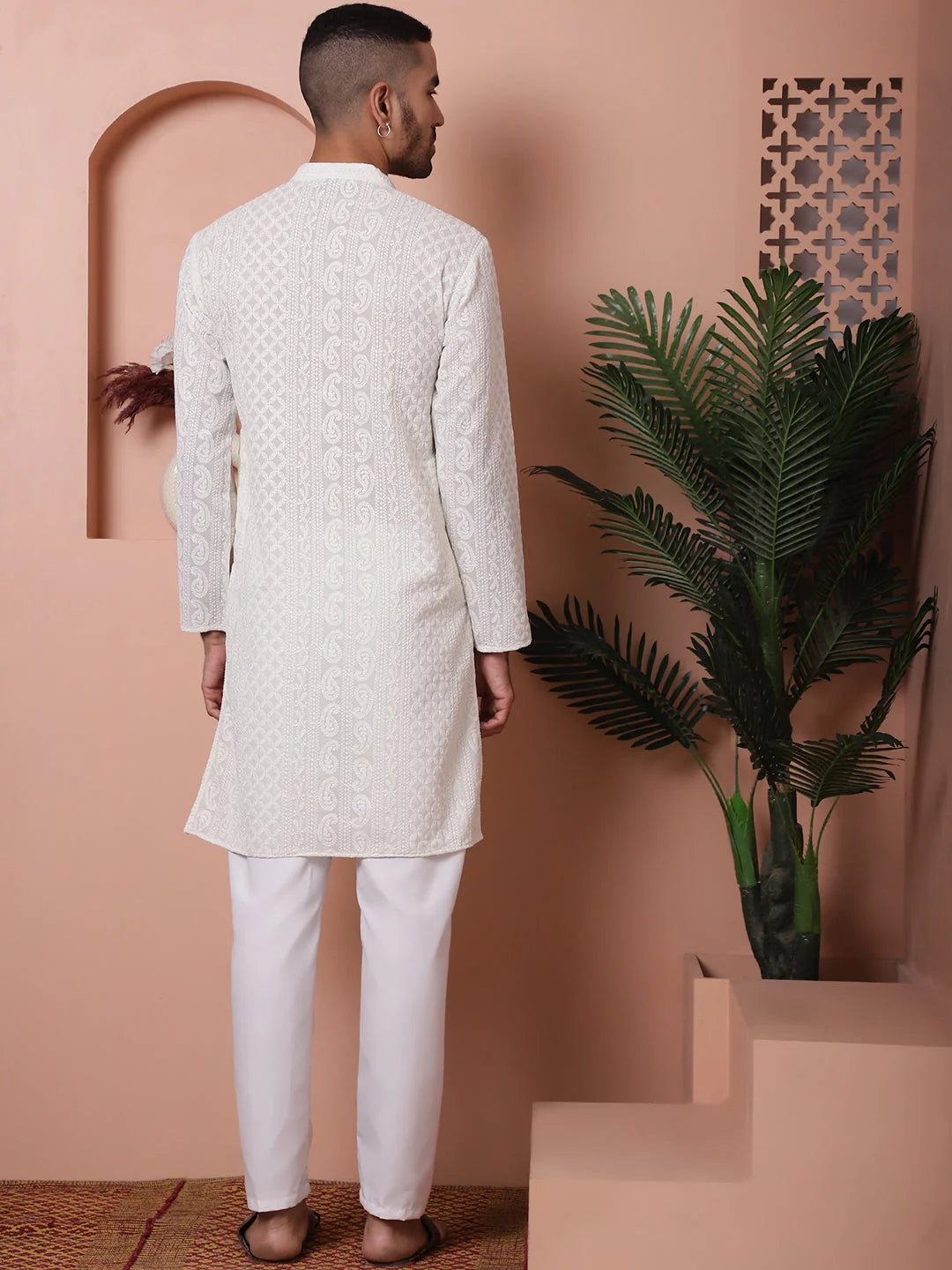 White Embroidered Mens Kurta Pajama Set | Elegant Style