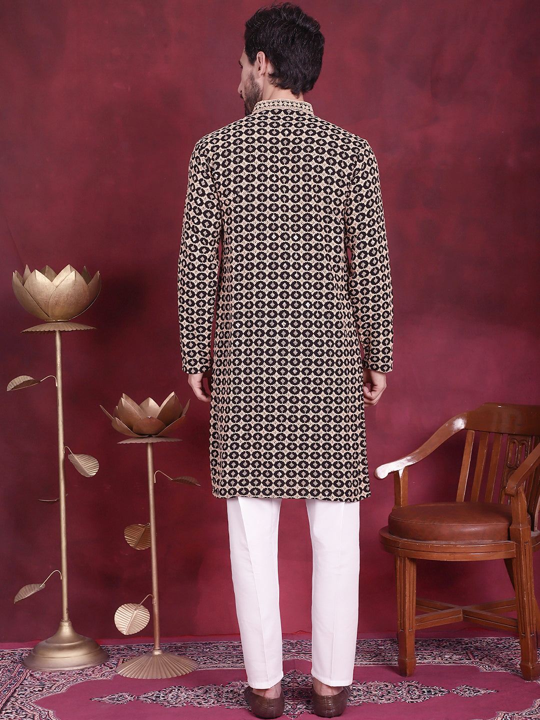 DesiQlo Men Embroidered Kurta Pyjama Set - Brown - JOKP_P_5023Brown_S