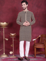 Men's Sequins Embroidered Kurta with Pyjama ( JOKP P 5023 Black ) [FF] [H-8]
