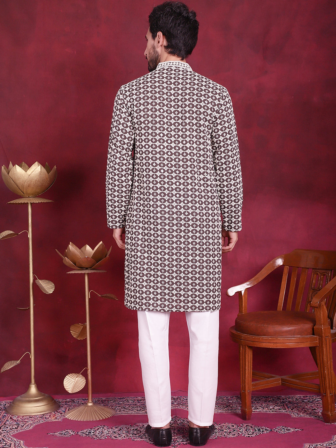 Brown Sequins Embroidered Mens Kurta Pajama Set | Ethnic Wear