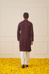 Men's Sequins Chikankari Embroidered Kurta with Pyjama ( JOKP P 5024Maroon )