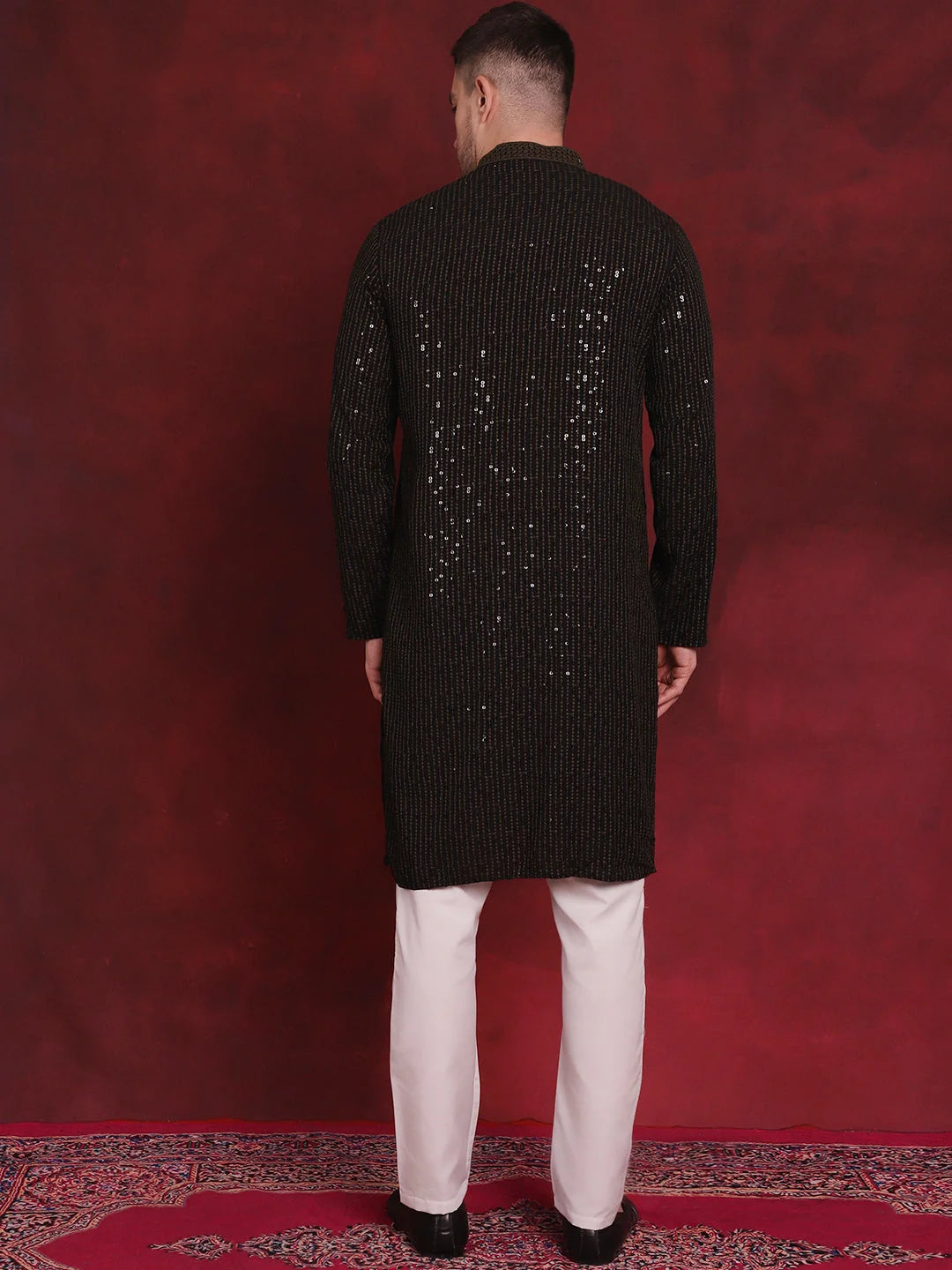Olive Embroidered Mens Kurta Pajama Set | Viscose Kurta
