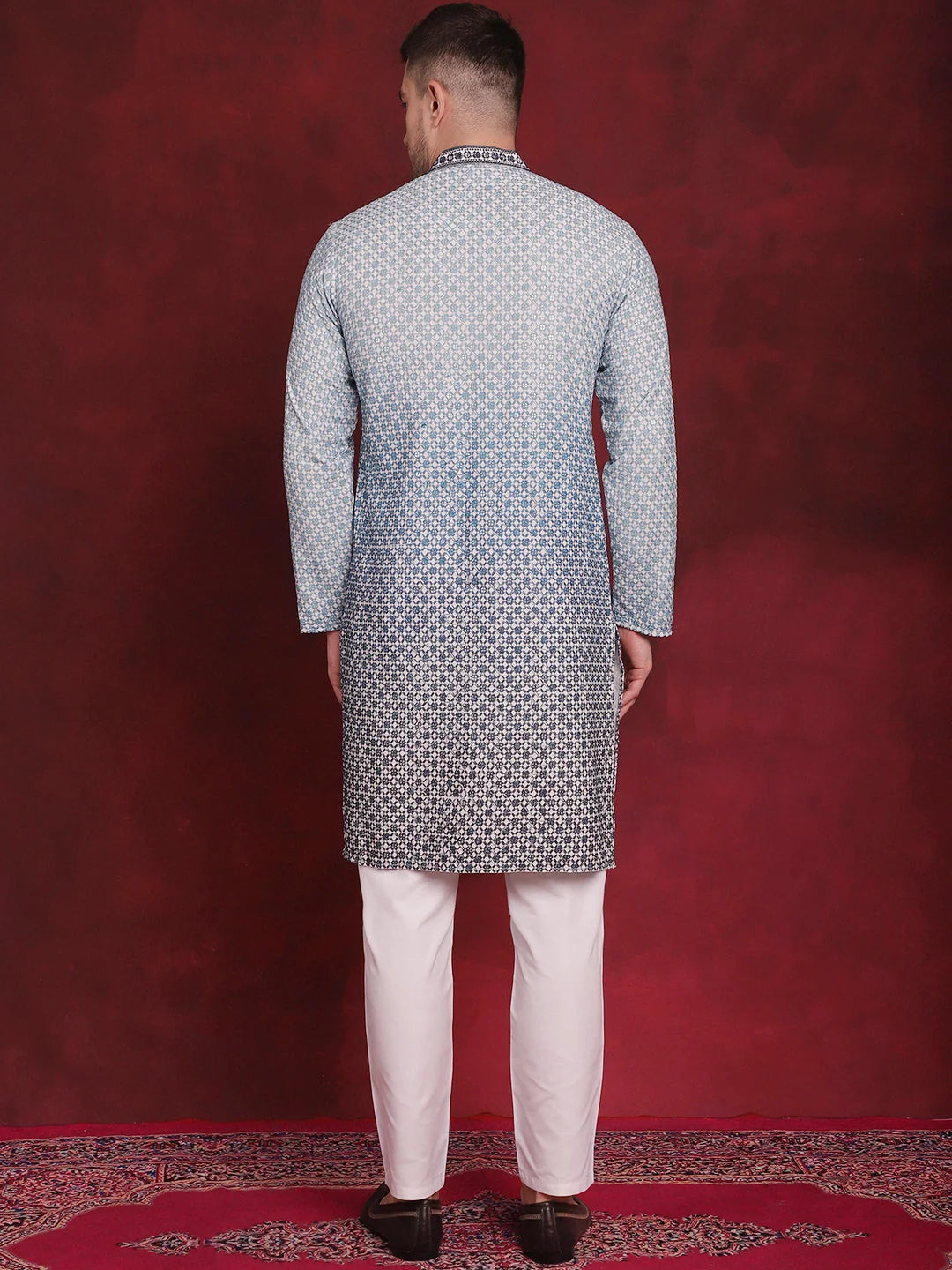 Blue Sequin Embroidered Mens Kurta Pajama Set | Ethnic Wear
