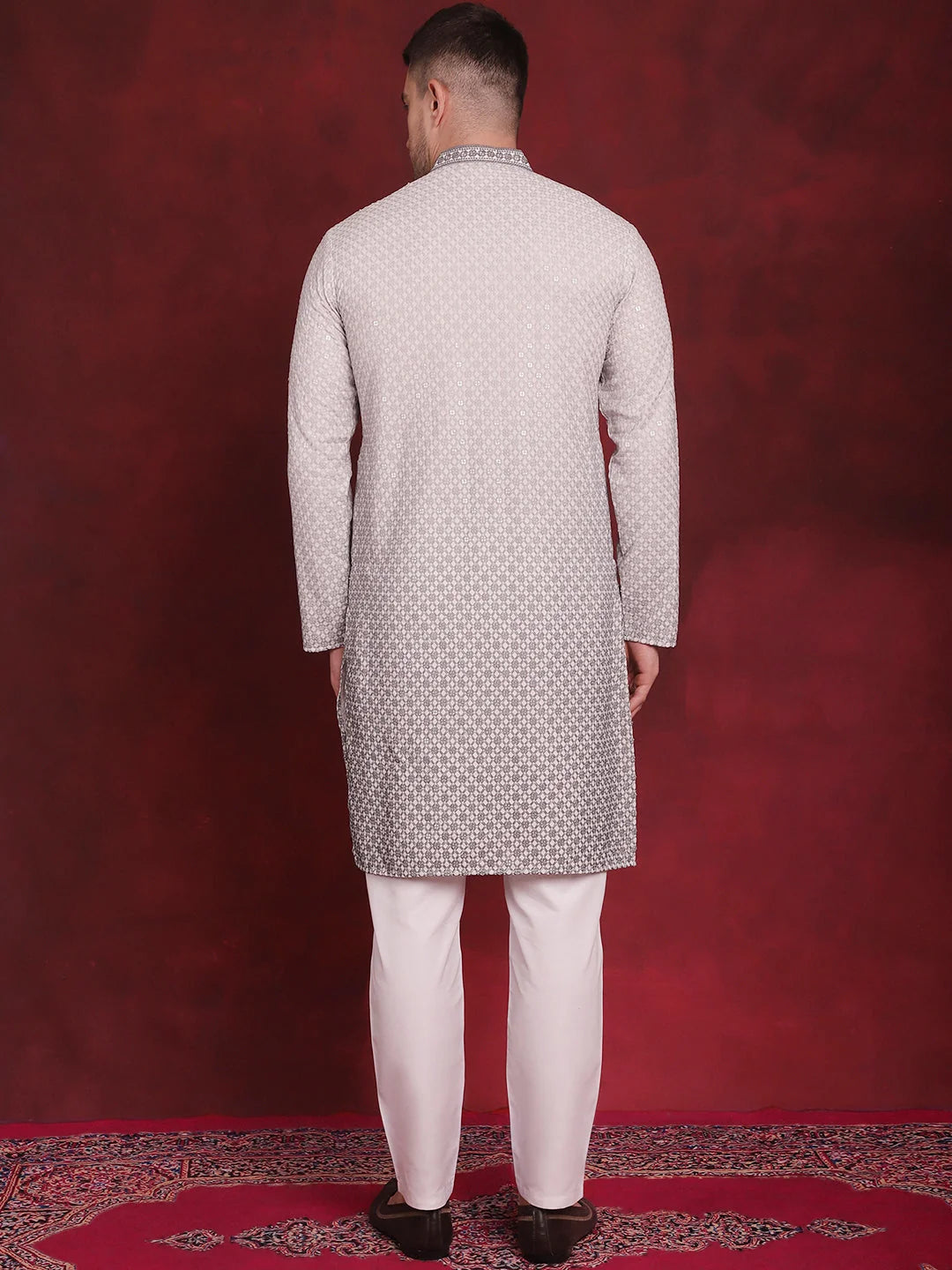 Grey Sequin Embroidered Mens Kurta Pajama Set | Party Wear