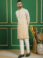 Men's Sequins Good Embroidered Kurta with Pyjama-JOKP-P