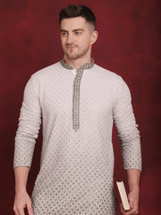 Men's Sequins Embroidered Kurta with Pyjama ( JOKP P 5025Pista )