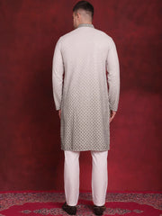 Men's Sequins Embroidered Kurta with Pyjama ( JOKP P 5025Pista )