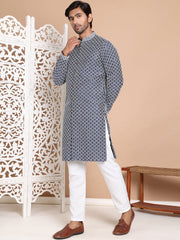 Sequin Chikankari Front Open Kurta With Pyjamas ( JOKP P 5029Navy ) [FF] [H-4-6]