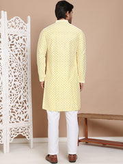 Sequin Chikankari Front Open Kurta With Pyjamas ( JOKP P 5029Yellow ) [FF] [H-4-6]