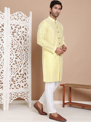 Sequin Chikankari Front Open Kurta With Pyjamas ( JOKP P 5029Yellow ) [FF] [H-4-6]