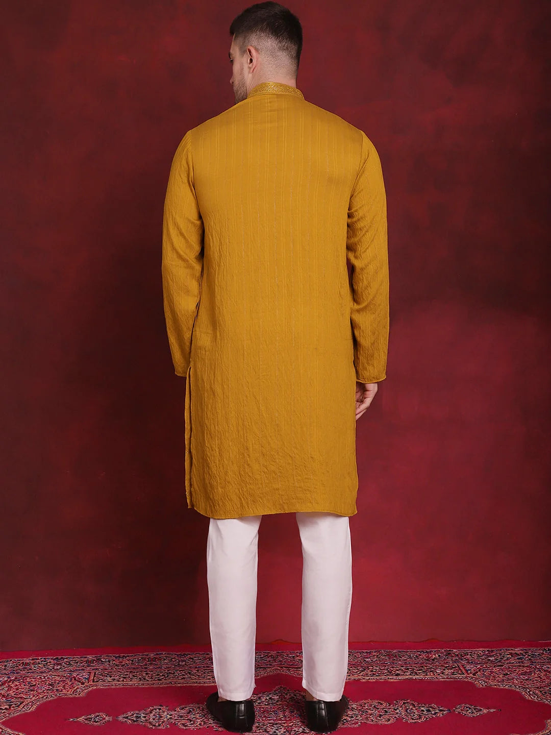 Mustard Mens Kurta Pajama Set - Embroidered Sequins | Ethnic Wear