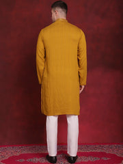 Men's Sequins Embroidered Kurta Pyjama Set ( JOKP P 5030Mustard )