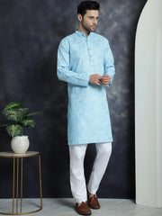 Men's Printed Kurta with Churidar ( JOKP P 5031Sky )