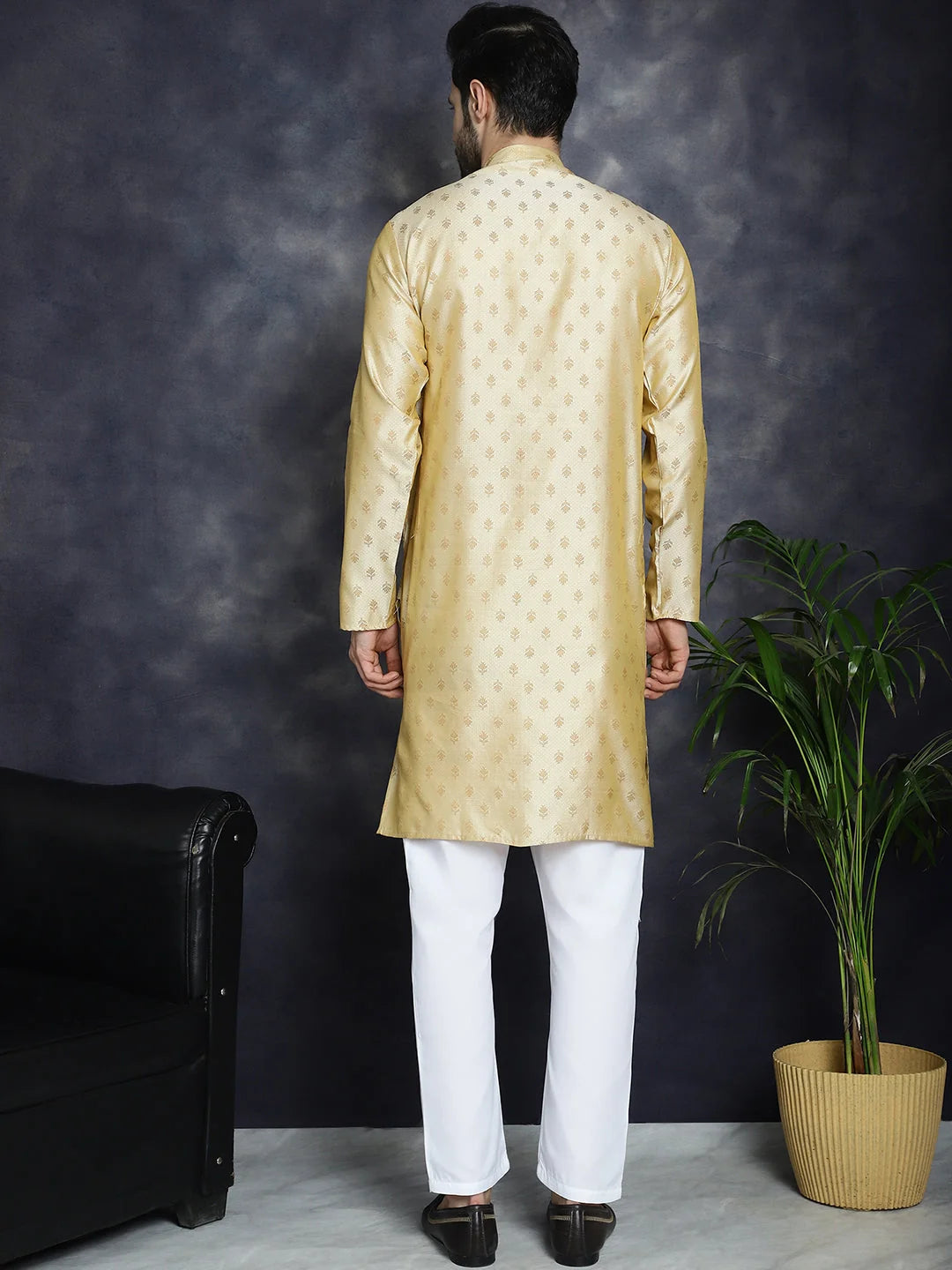 Golden Silk Blend Kurta Pajama Set | Mens Kurta Pajama
