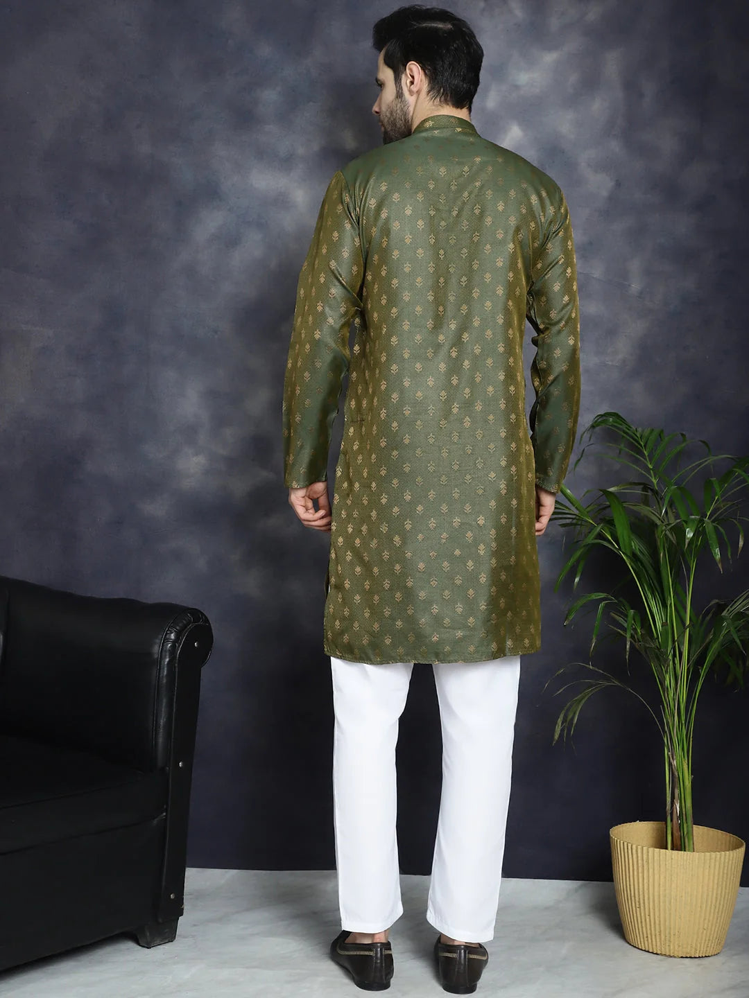 Silk Blend Mens Kurta Pajama Set - Woven Design | Shop Now!