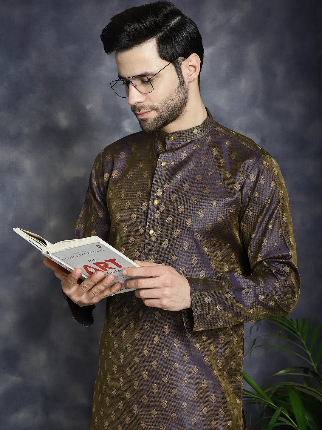 Purple Woven Design Mens Kurta Pajama Set | Kurta Pajama