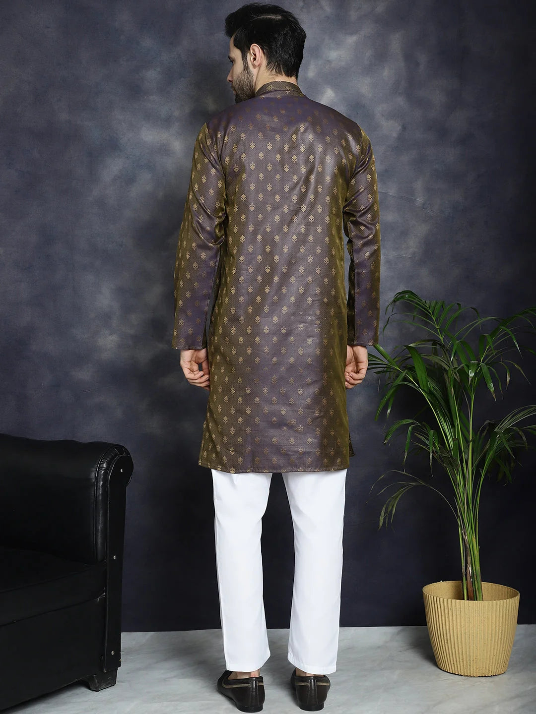 Purple Woven Design Mens Kurta Pajama Set | Kurta Pajama