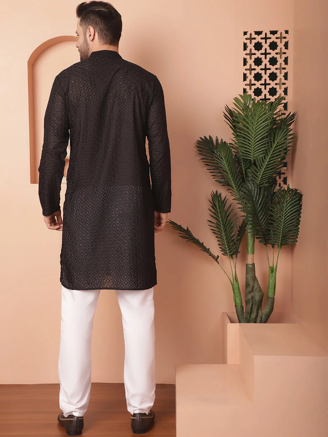 Black Chikankari Kurta Pajama | Mens Kurta Pajama Set