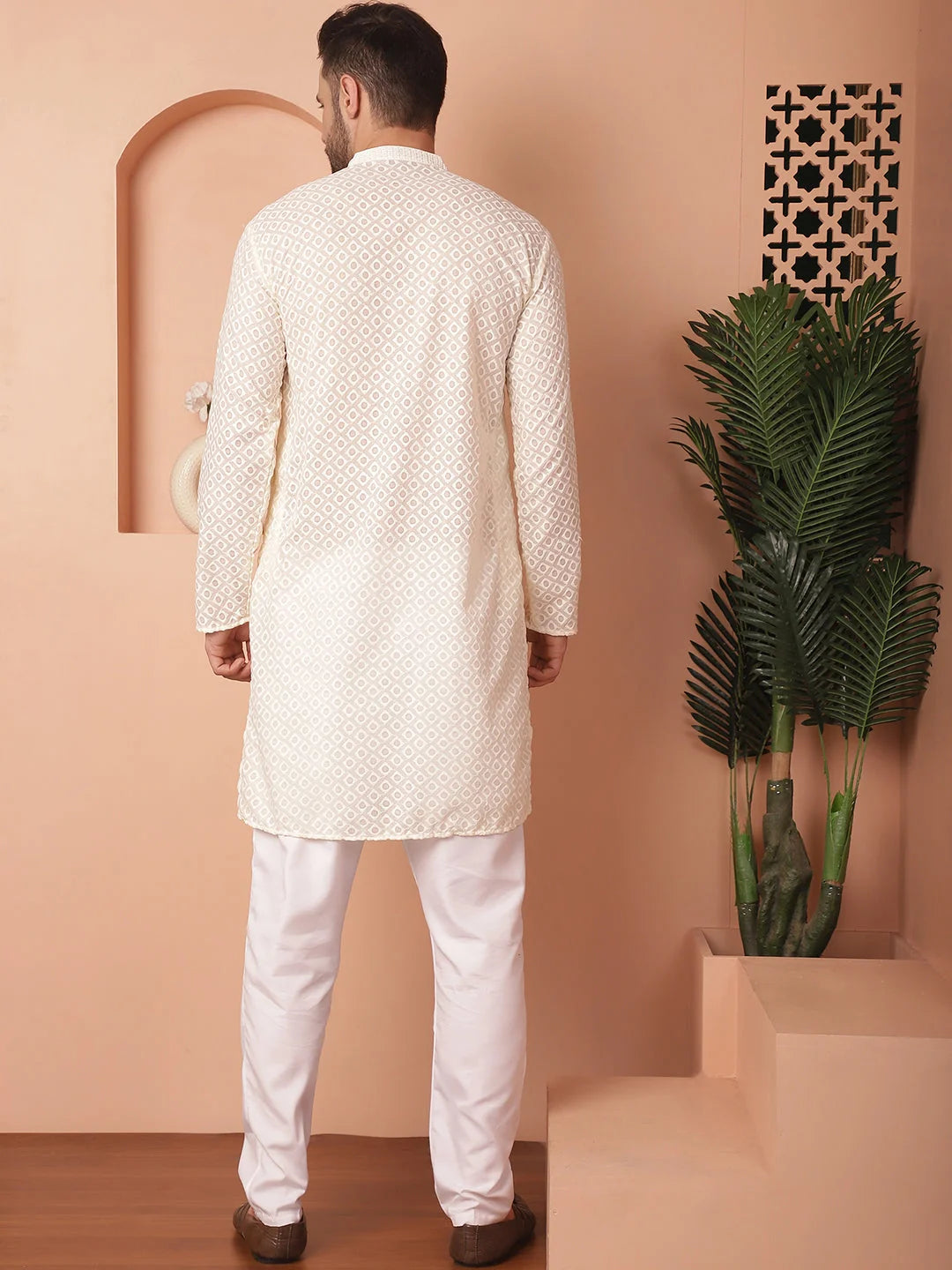 Cream Chikankari Kurta Pajama Set | Mens Kurta Pajama
