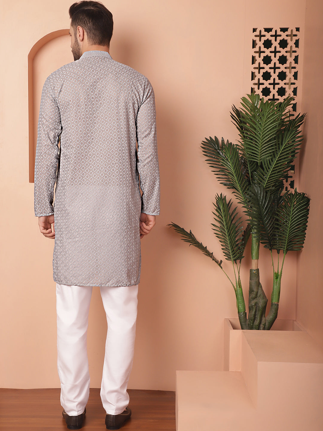 Grey Chikankari Mens Kurta Pajama Set | Kurta Pajama
