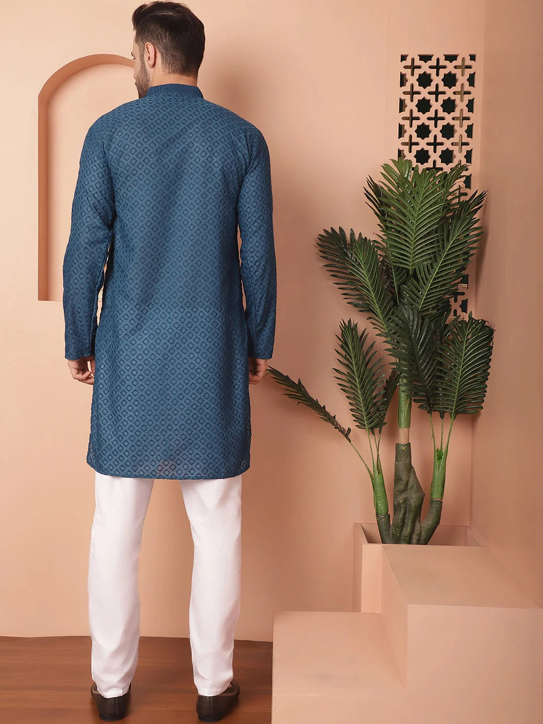 Peacock Chikankari Kurta Pajama | Mens Kurta Pajama Set