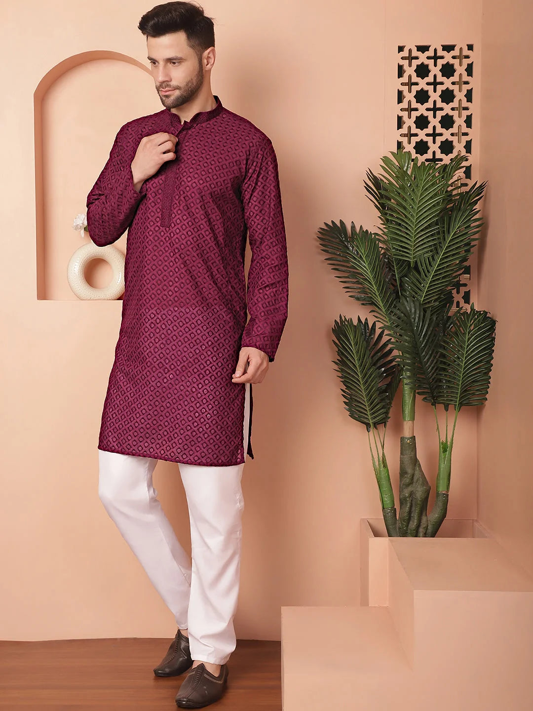 Purple Chikankari Kurta Pajama Set | Mens Kurta Pajama