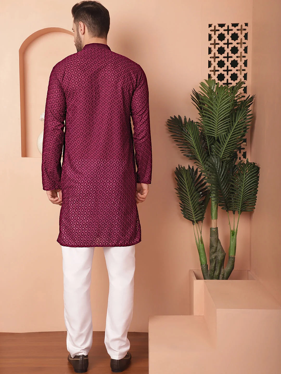 Purple Chikankari Kurta Pajama Set | Mens Kurta Pajama
