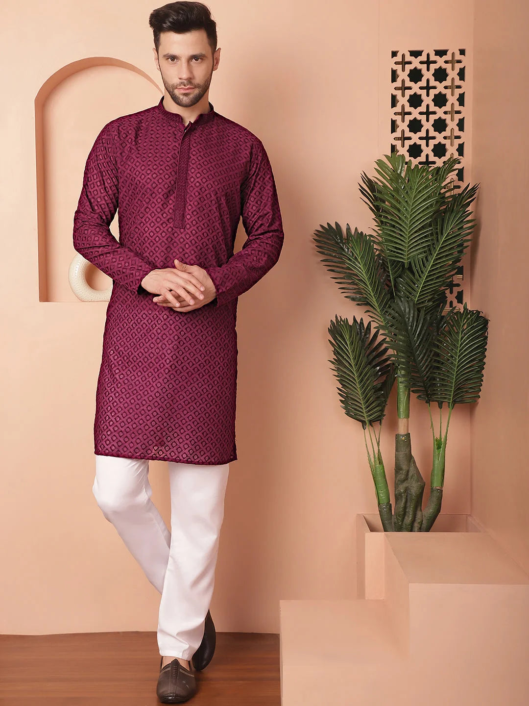 Purple Chikankari Kurta Pajama Set | Mens Kurta Pajama