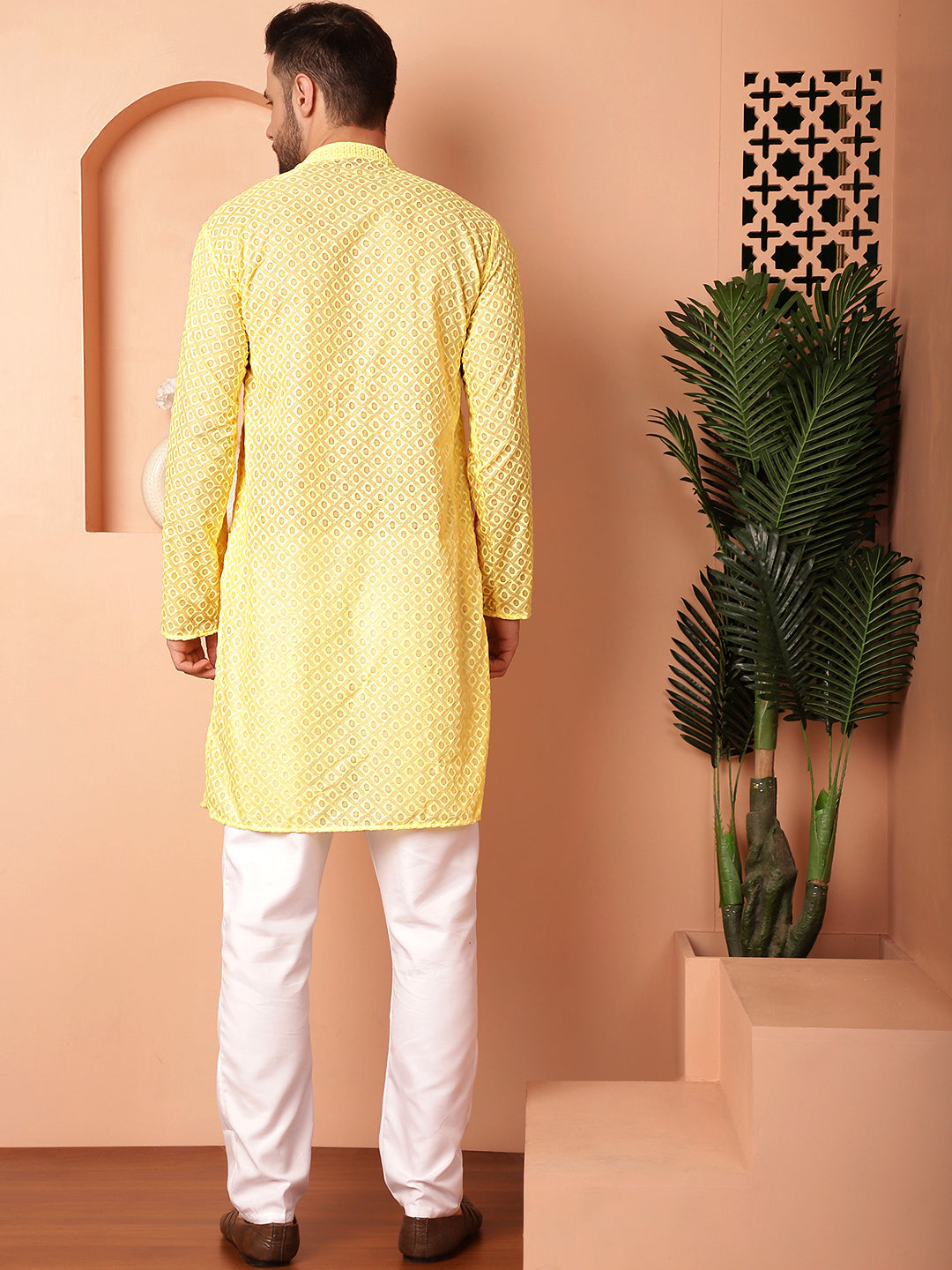Yellow Cotton Kurta Pajama Set | Chikankari | Pathani Style
