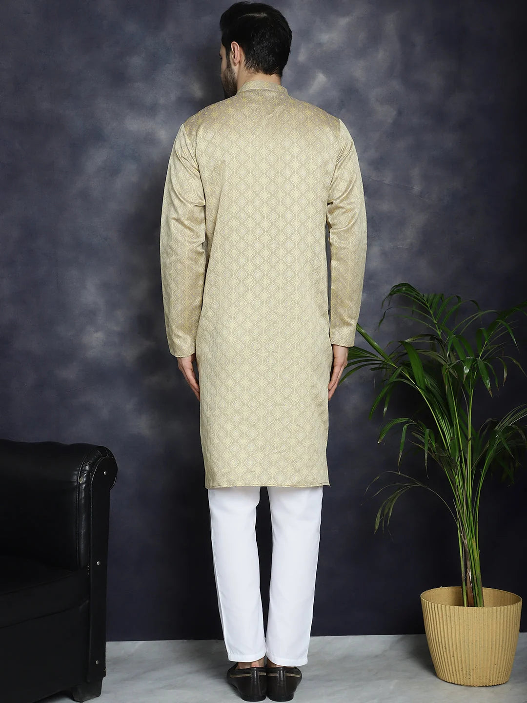 Beige Woven Design Kurta Pajama Set | Mens Kurta Pajama