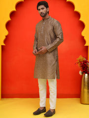 Embroidered Mirror Work Kurta Payjama Sets ( JOKP P 5035 Brown ) [FF] [E-10]