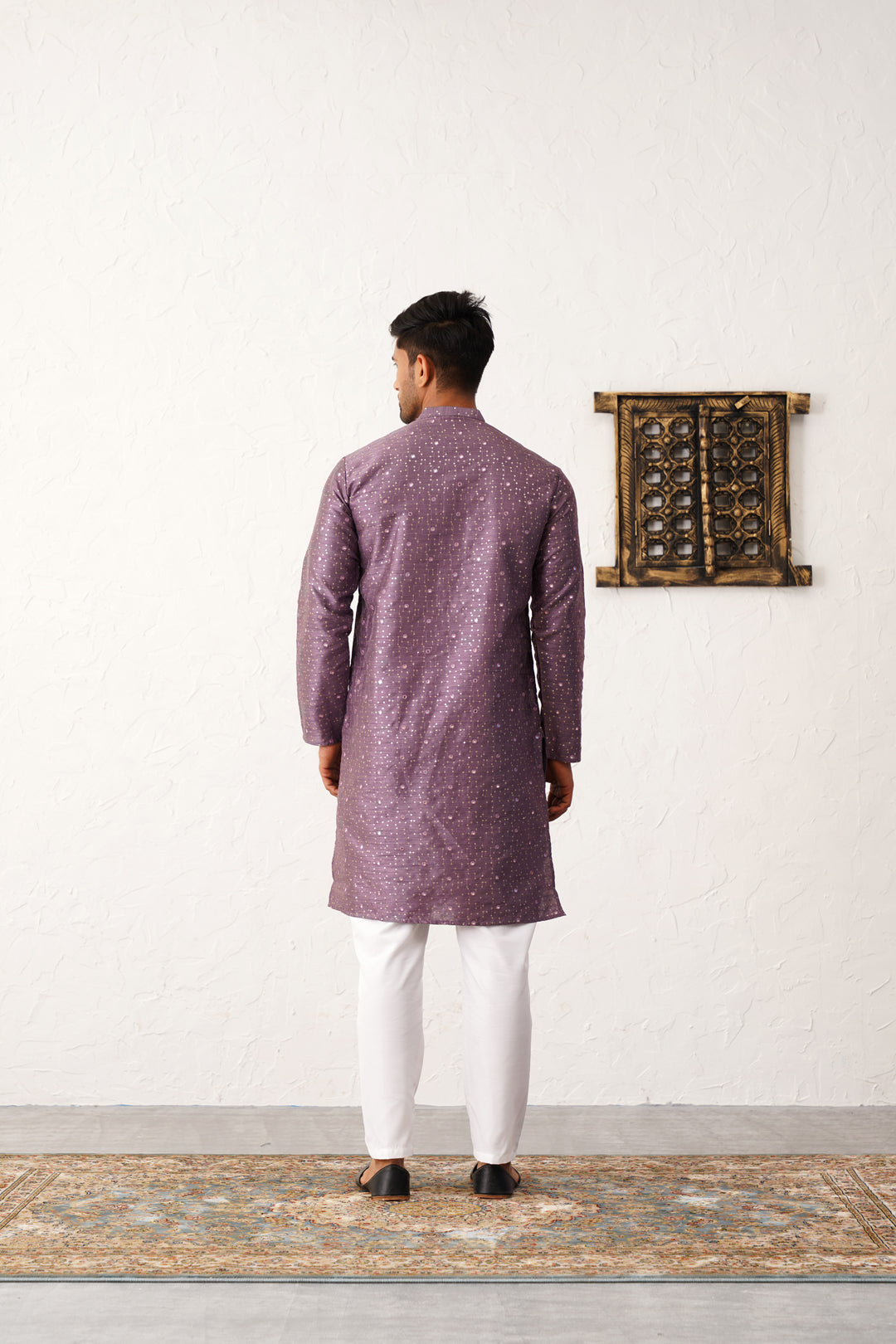 Purple Embroidered Mens Kurta Pajama Set - Silk Cotton Blend
